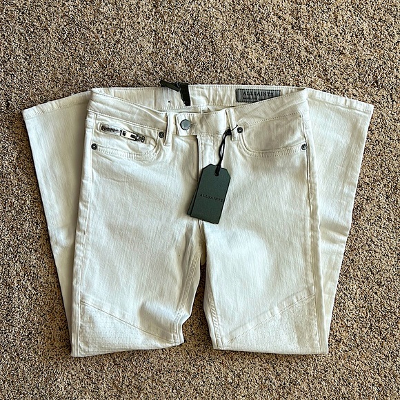 All Saints Pants - Allsaints NWT Off White Skinny Fit Low Rise Biker Seaming Cropped Pants **Sz 28*